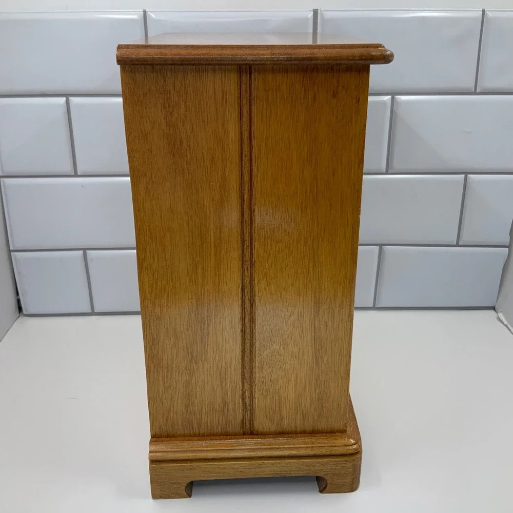 Vintage Wood Jewelry Armoire Chest Box Organizer 11.25x9.75x5.5in
